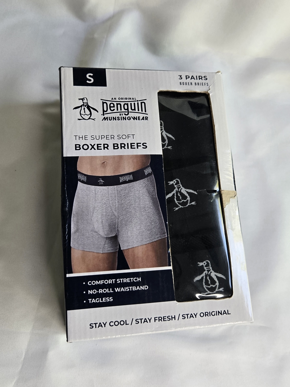 Original Penguin Munsingwear 3 Pair Super Soft Boxer Briefs Small in Box Black